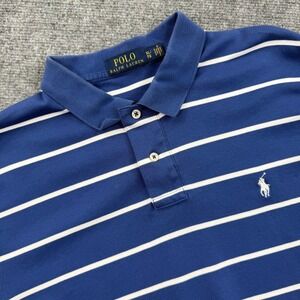 Polo Ralph Lauren Polo Shirt XL Blue Striped Short Sleeve Excellent Mens